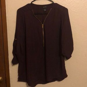 Plum blouse w/ zipper. Size L.